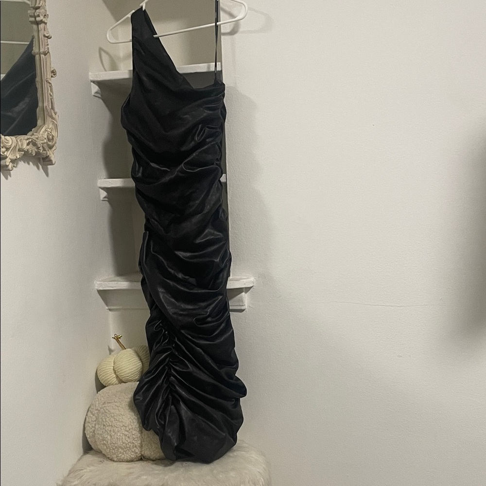 Black leather Ruched Dress